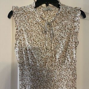 Paper Crane Floral Blouse - White and Brown